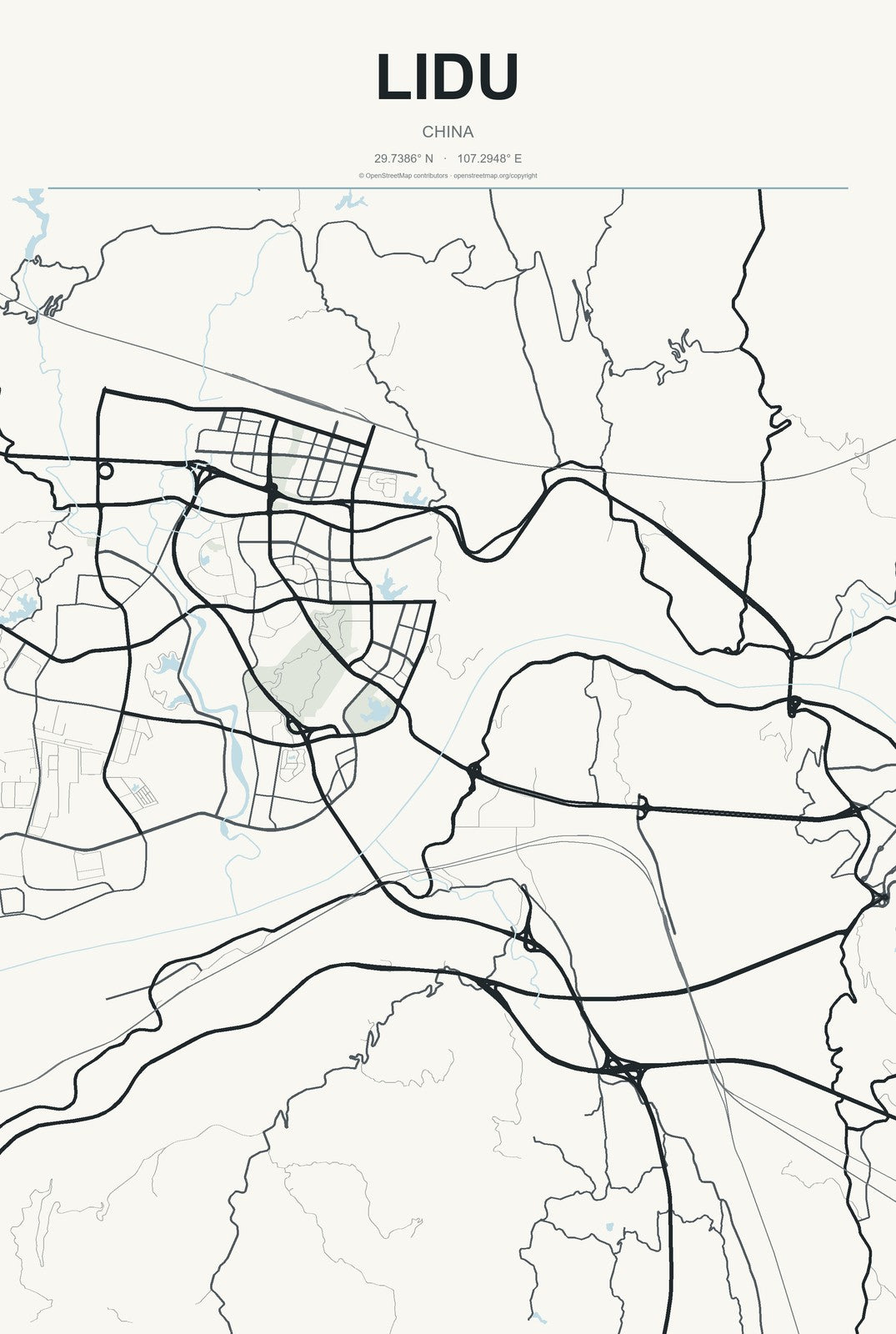 Lidu, China City Map Aluminum Sign in Headline Atlas style