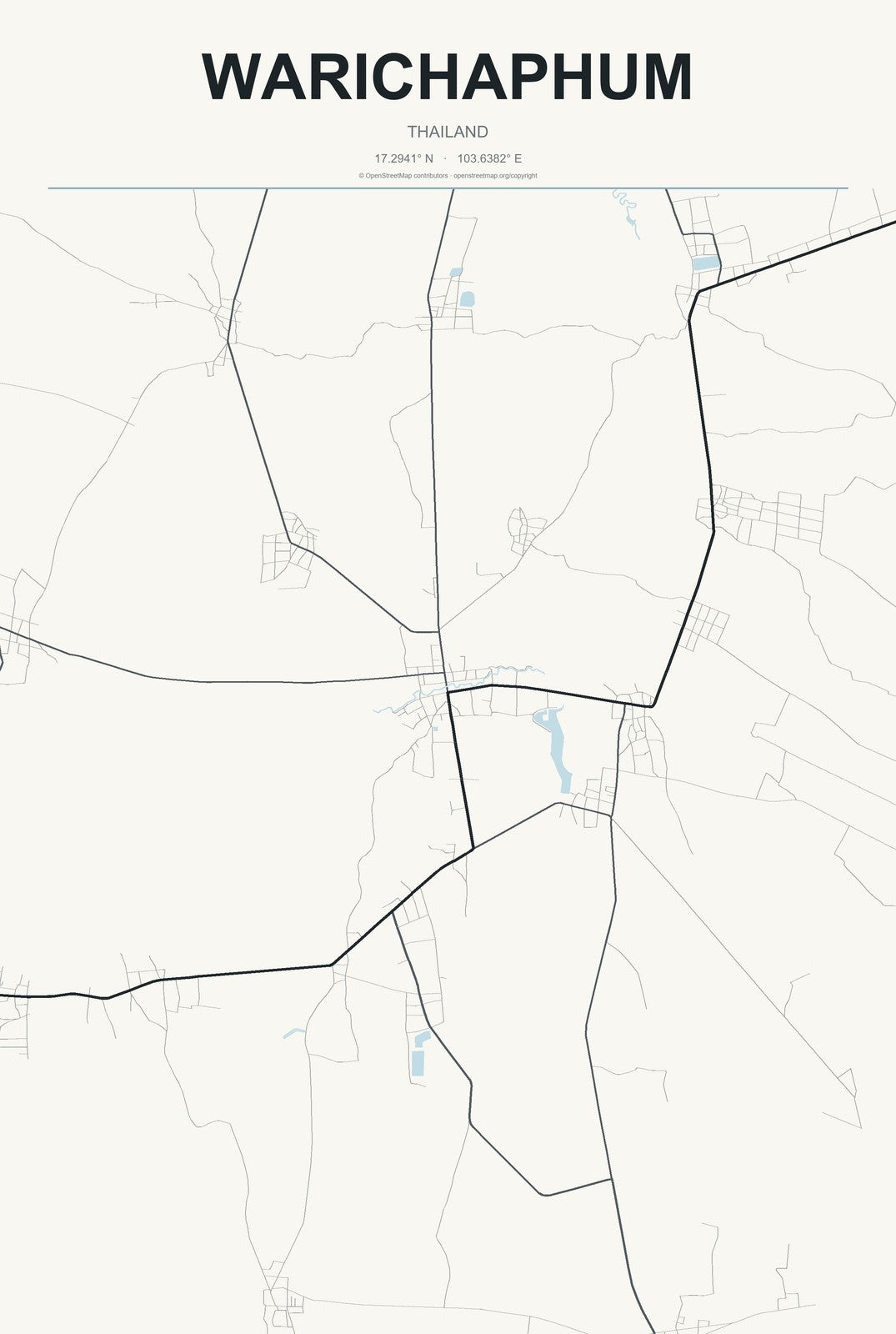 Warichaphum, Thailand City Map Aluminum Sign in Headline Atlas style