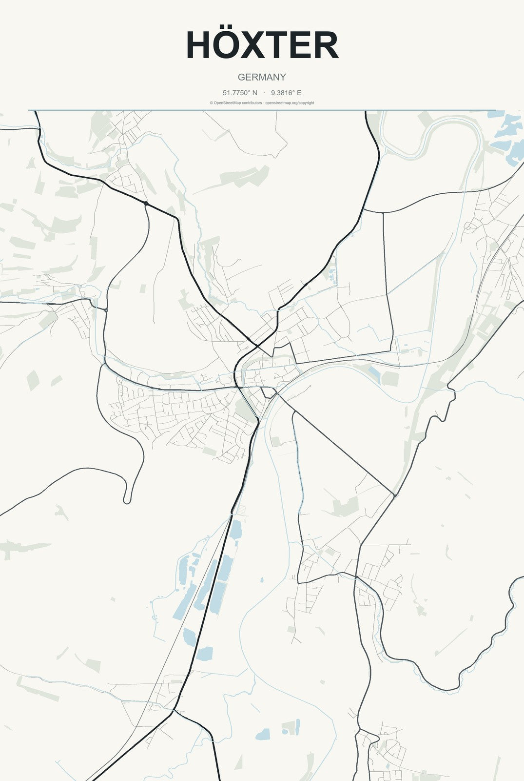 Höxter, Germany City Map Aluminum Sign in Headline Atlas style