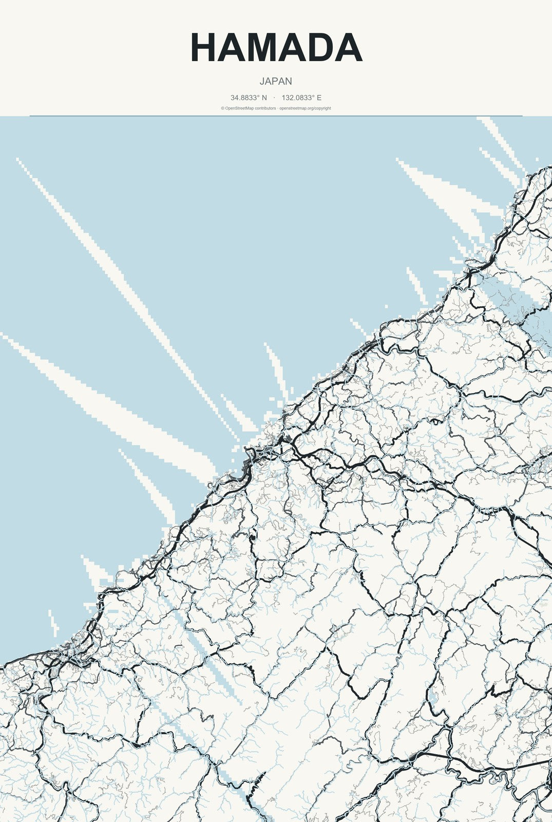 Hamada, Japan City Map Aluminum Sign in Headline Atlas style