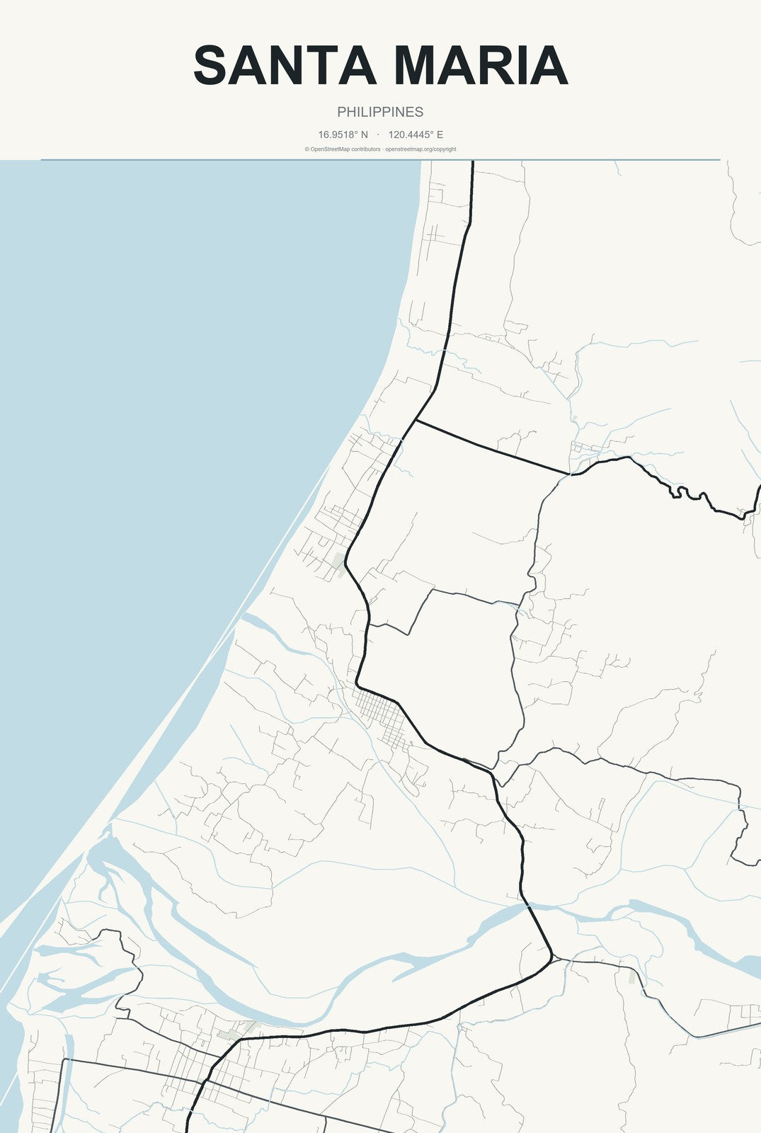 Santa Maria, Ilocos, Philippines City Map Aluminum Sign in Headline Atlas style