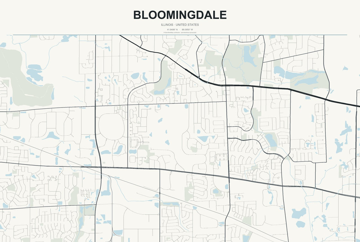 Bloomingdale, Illinois City Map Aluminum Sign in Headline Atlas style