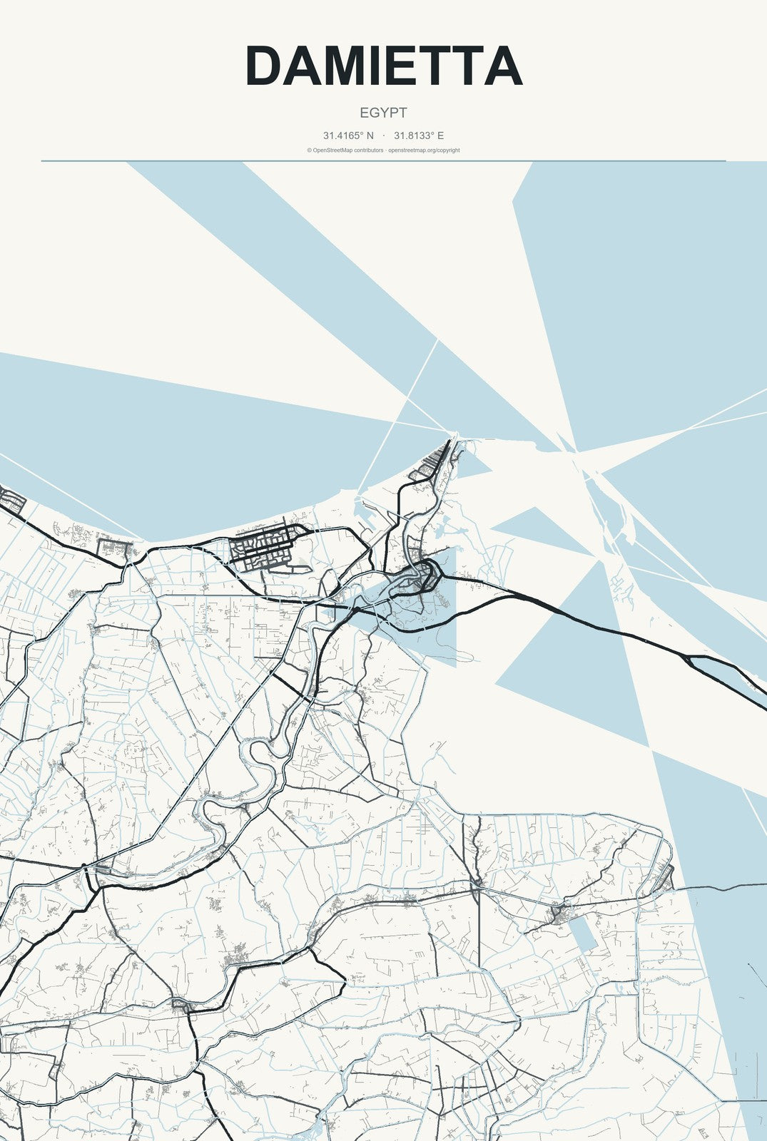 Damietta, Egypt City Map Aluminum Sign in Headline Atlas style