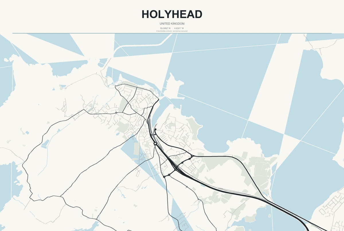 Holyhead, United Kingdom City Map Aluminum Sign in Headline Atlas style