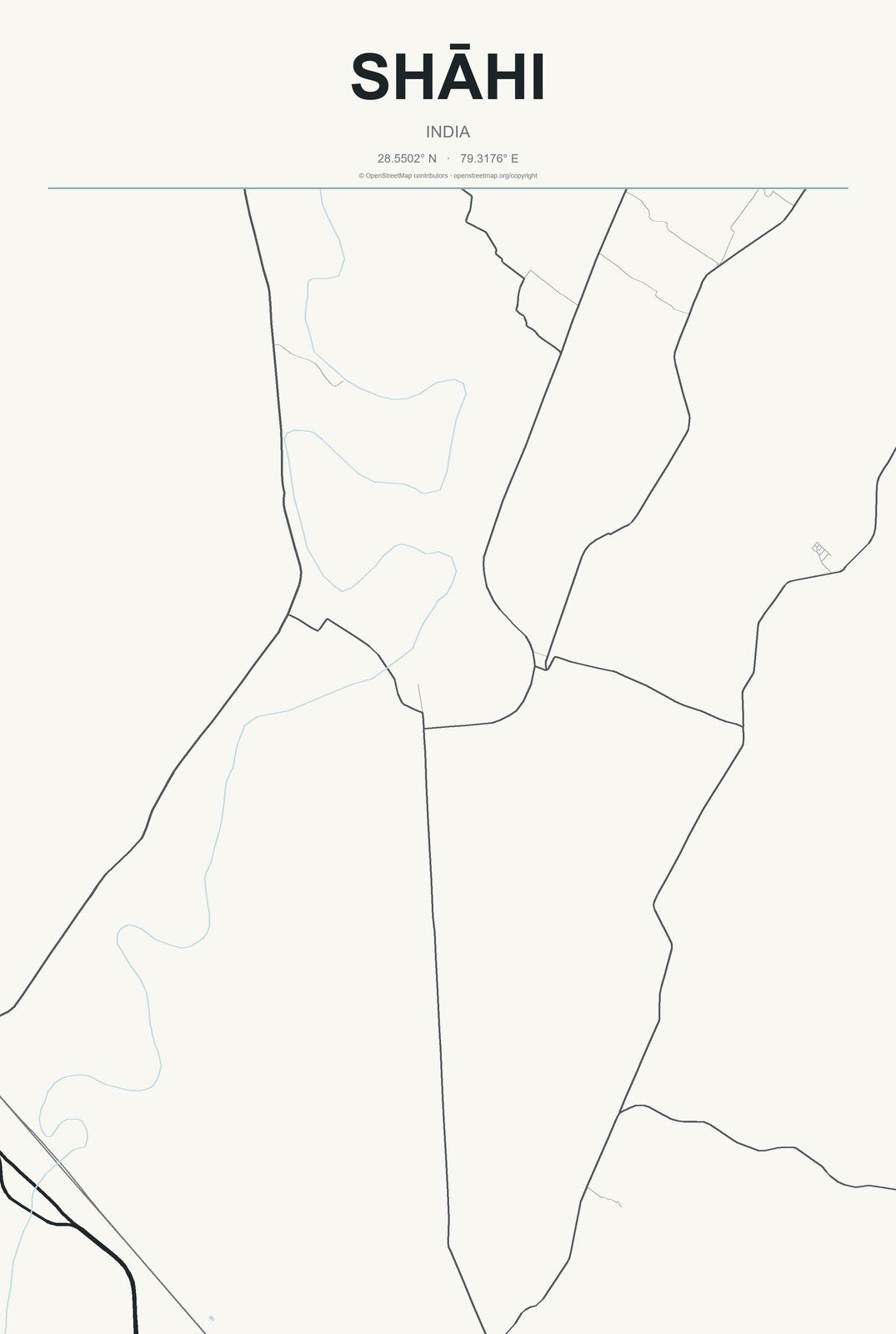 Shāhi, India City Map Aluminum Sign in Headline Atlas style
