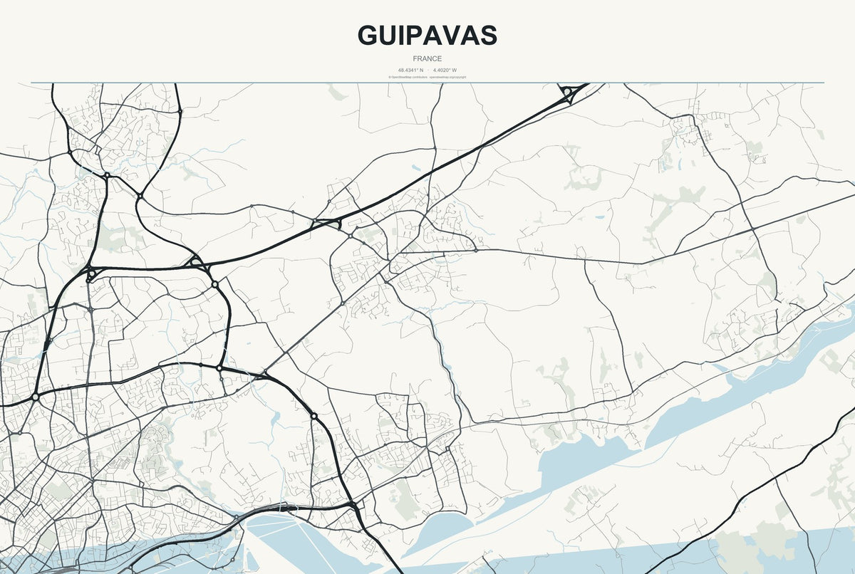 Guipavas, France City Map Aluminum Sign in Headline Atlas style