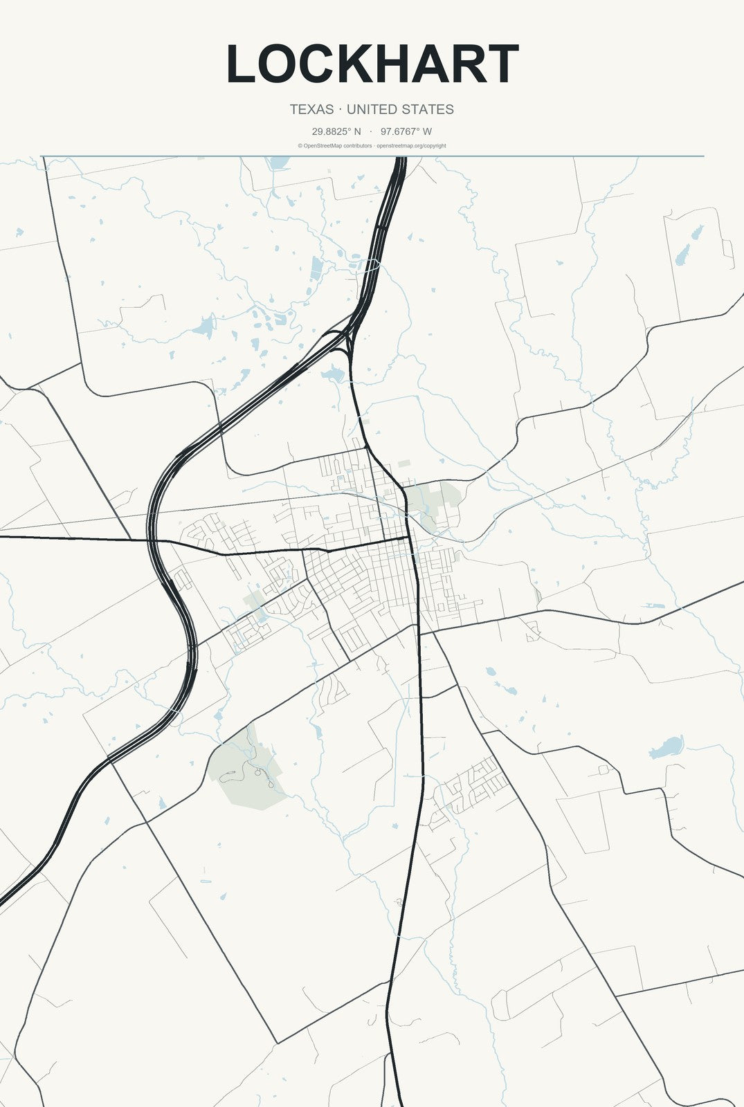 Lockhart, Texas City Map Aluminum Sign in Headline Atlas style