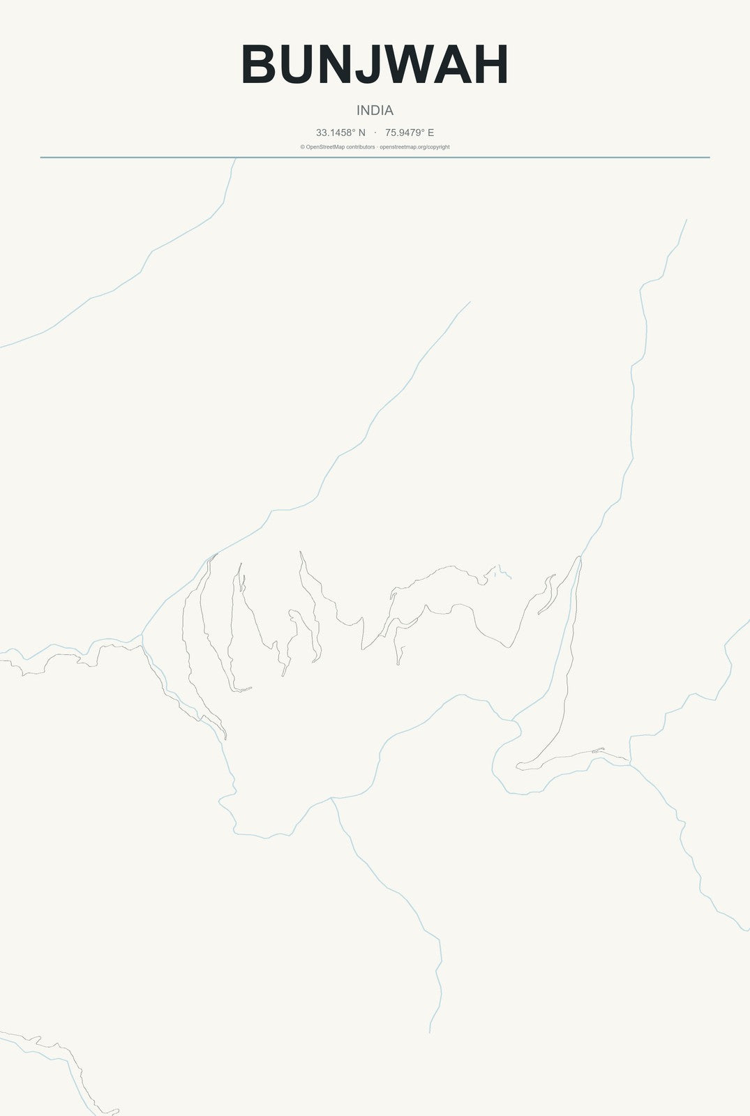 Bunjwah, India City Map Aluminum Sign in Headline Atlas style