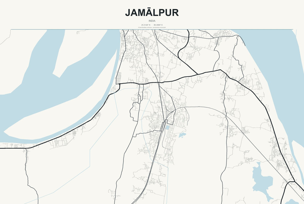 Jamālpur, India City Map Aluminum Sign in Headline Atlas style