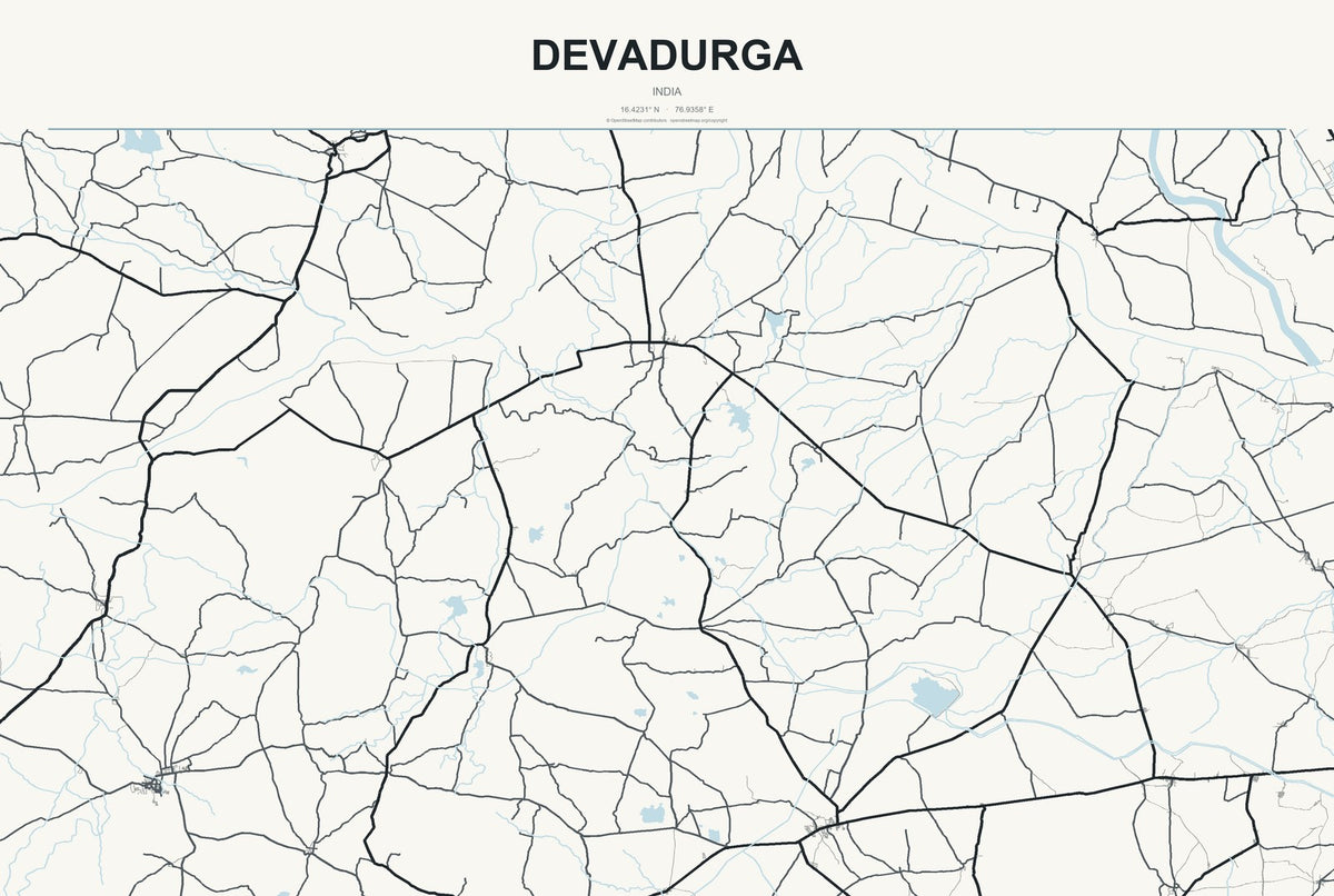 Devadurga, India City Map Aluminum Sign in Headline Atlas style