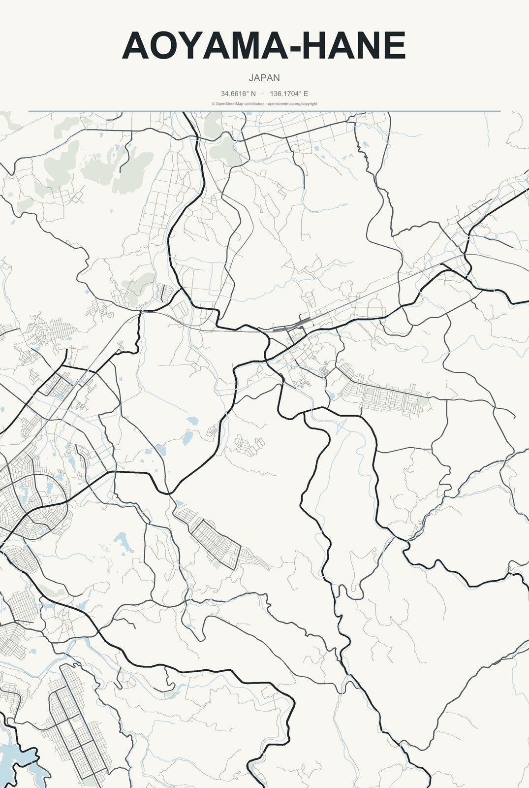 Aoyama-hane, Japan City Map Aluminum Sign in Headline Atlas style