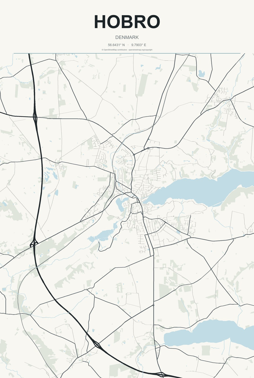 Hobro, Denmark City Map Aluminum Sign in Headline Atlas style