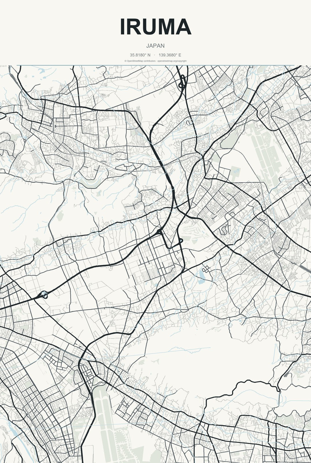 Iruma, Japan City Map Aluminum Sign in Headline Atlas style