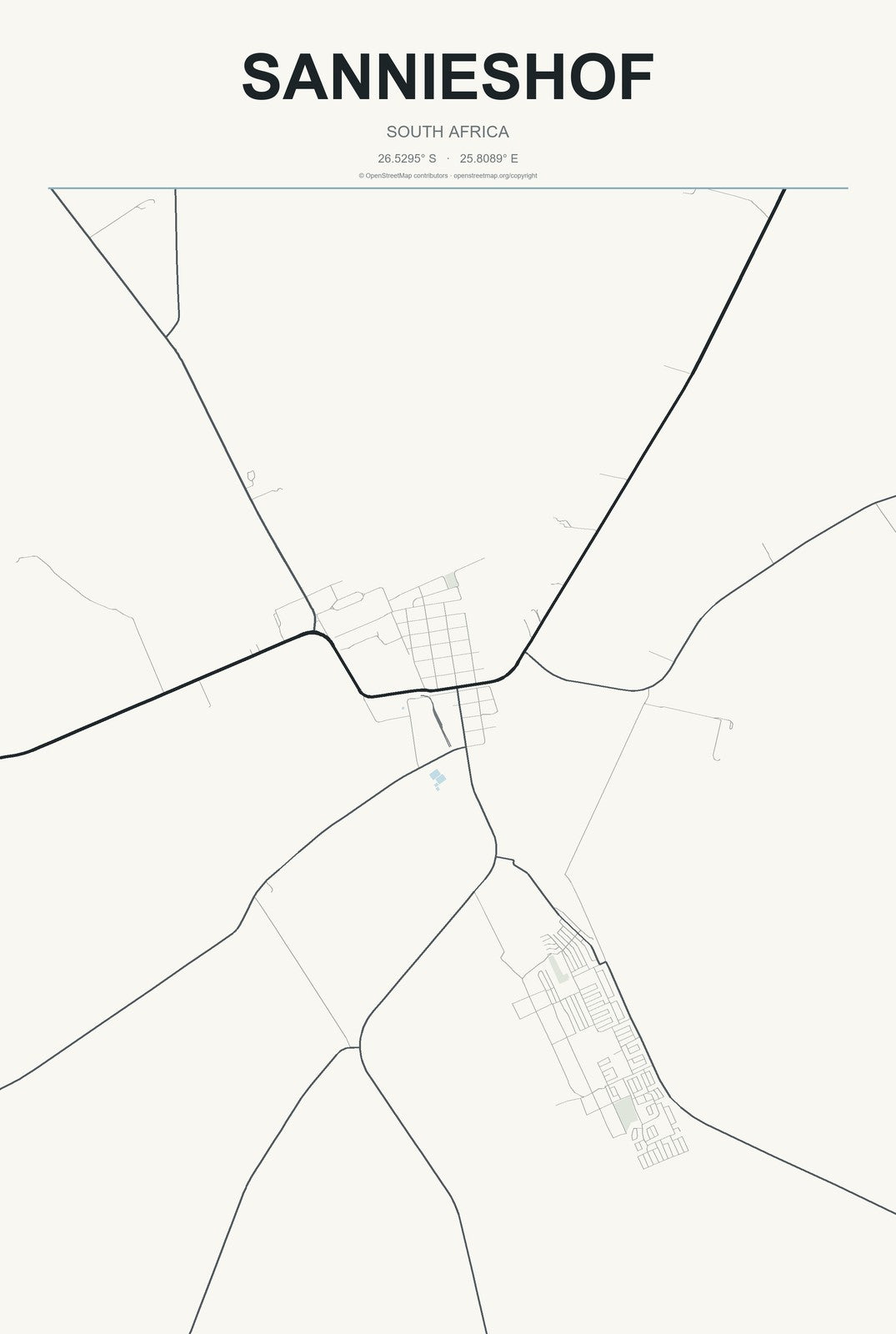 Sannieshof, South Africa City Map Aluminum Sign in Headline Atlas style