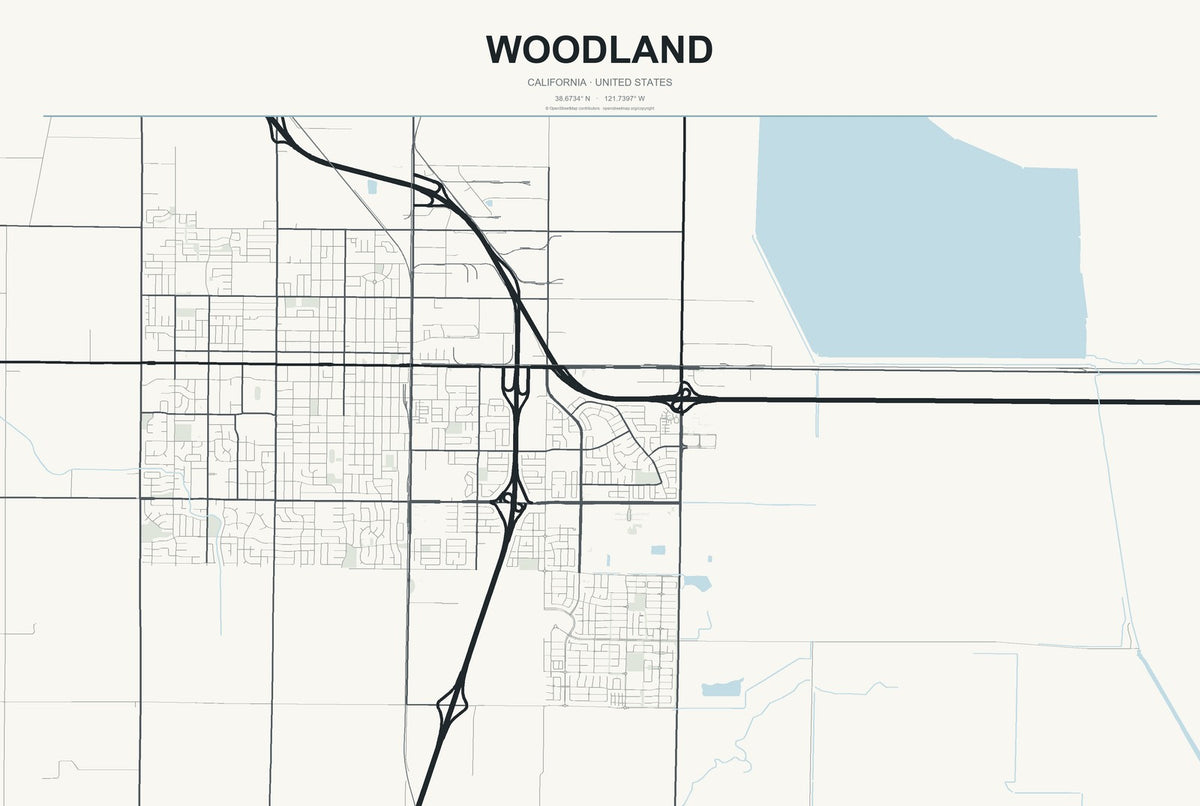 Woodland, California City Map Aluminum Sign in Headline Atlas style