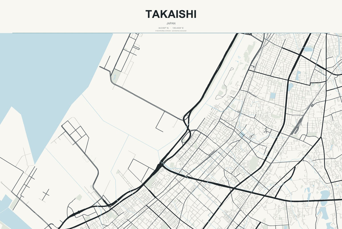 Takaishi, Japan City Map Aluminum Sign in Headline Atlas style