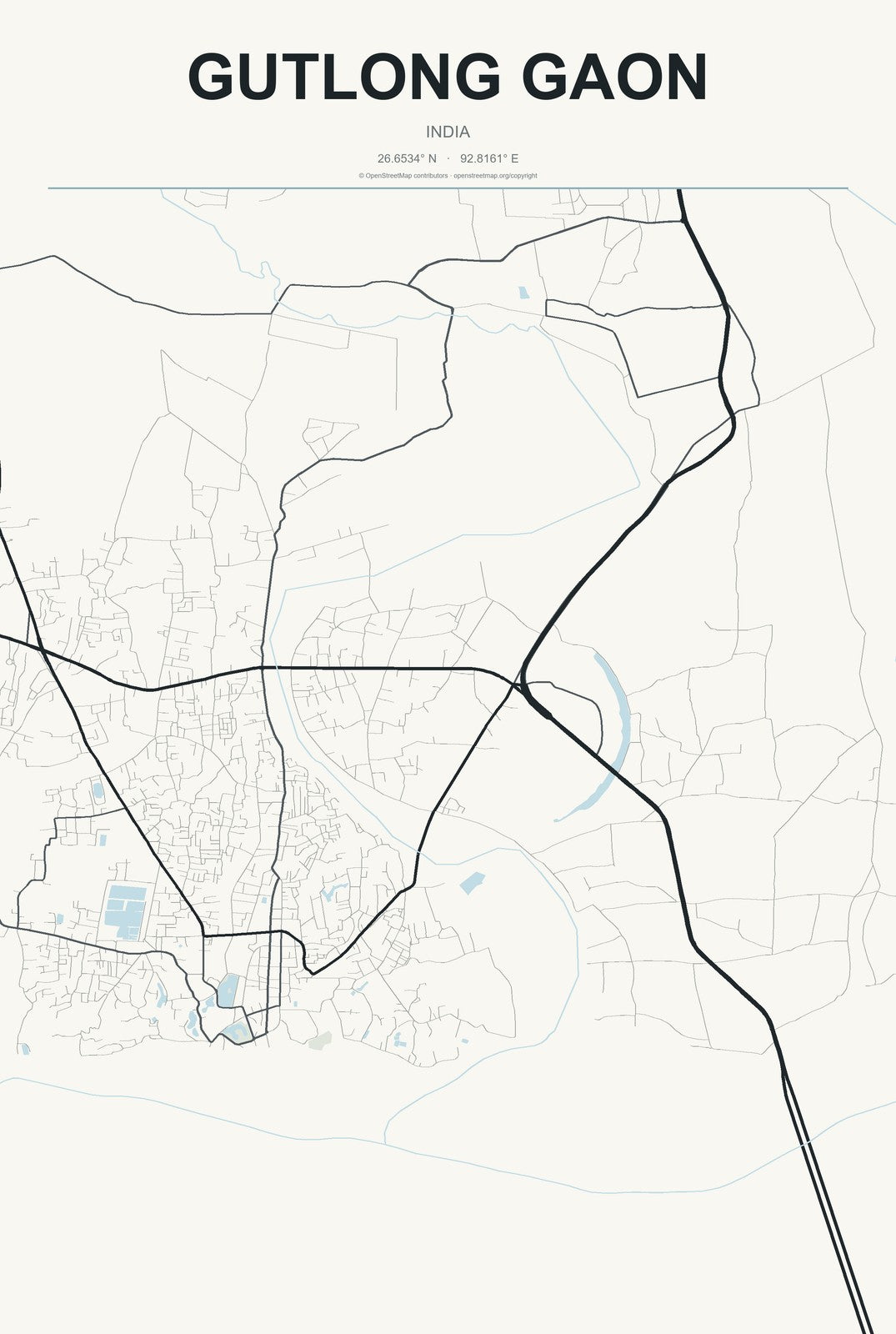 Gutlong Gaon, India City Map Aluminum Sign in Headline Atlas style