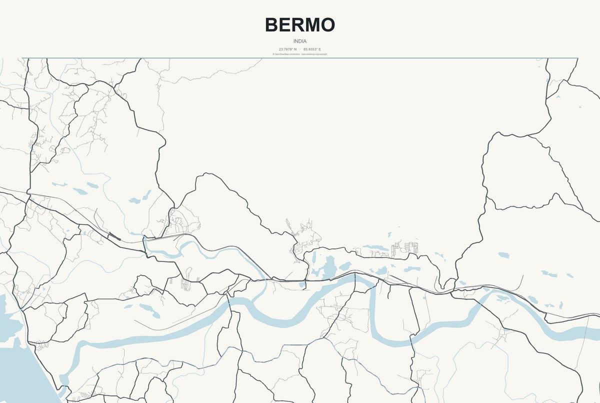 Bermo, India City Map Aluminum Sign in Headline Atlas style