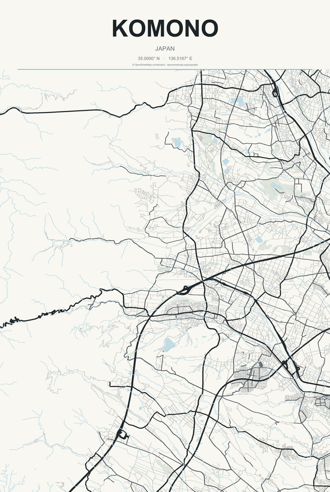 Komono, Japan City Map Aluminum Sign in Headline Atlas style