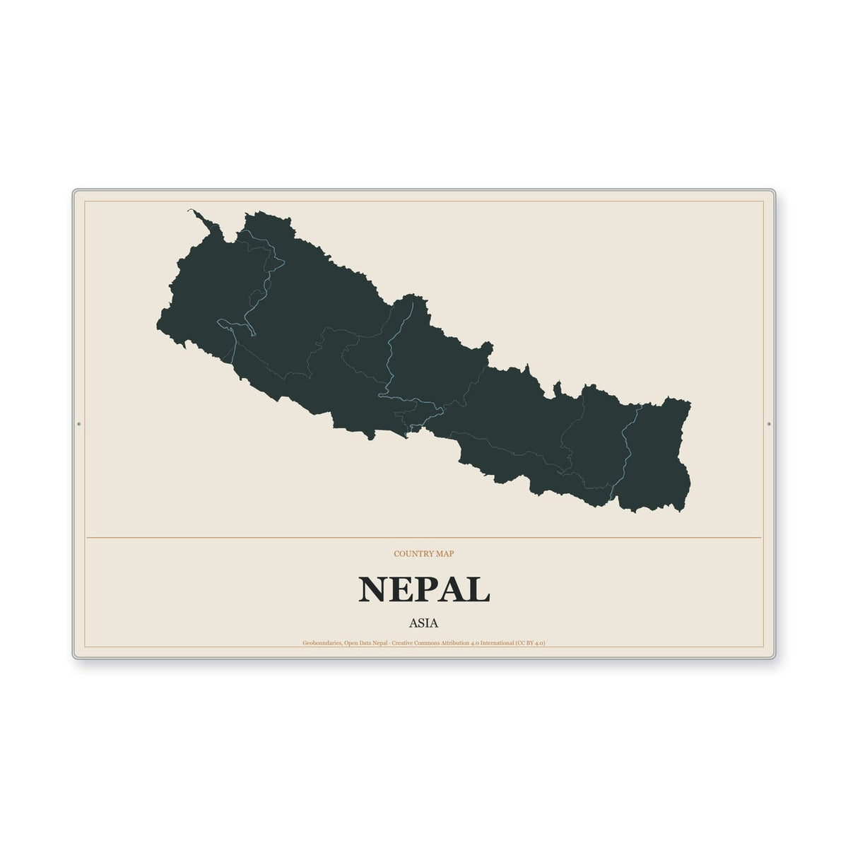 Nepal Country Map Aluminum Sign in Headline Atlas style
