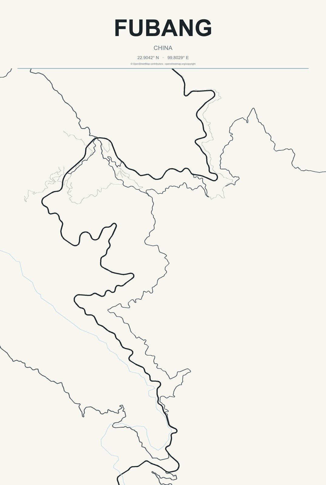 Fubang, China City Map Aluminum Sign in Headline Atlas style