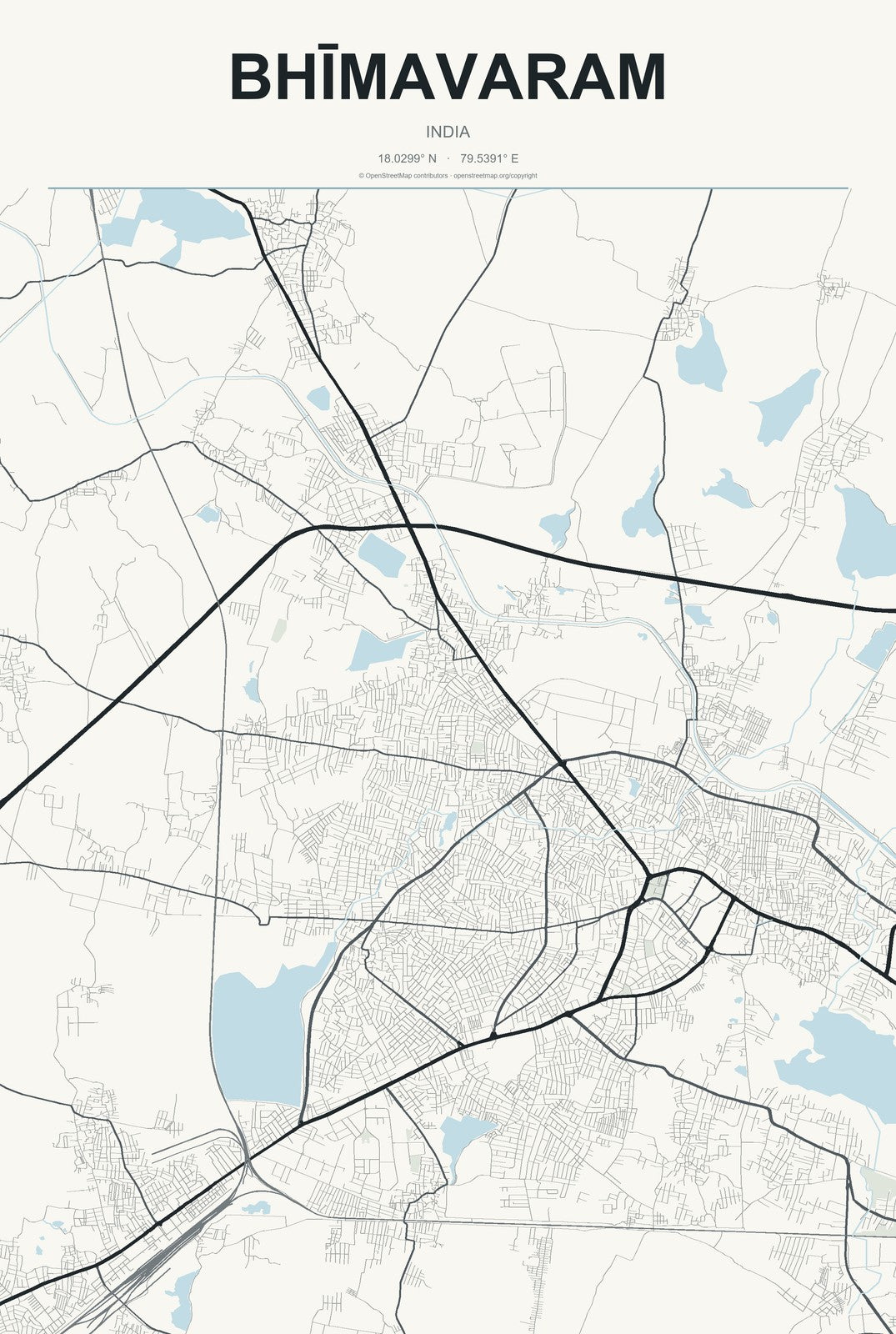 Bhīmavaram, India City Map Aluminum Sign in Headline Atlas style