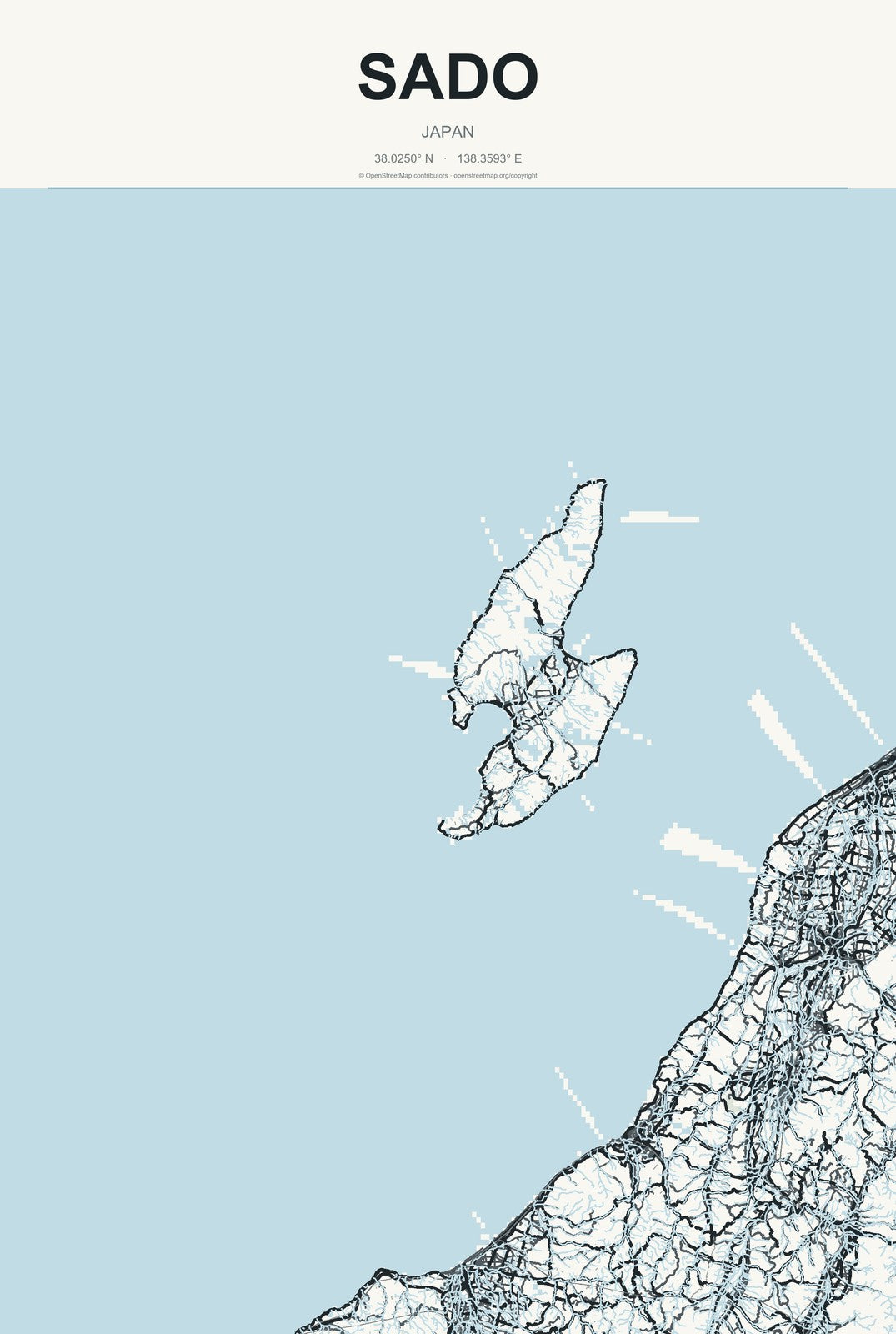 Sado, Japan City Map Aluminum Sign in Headline Atlas style