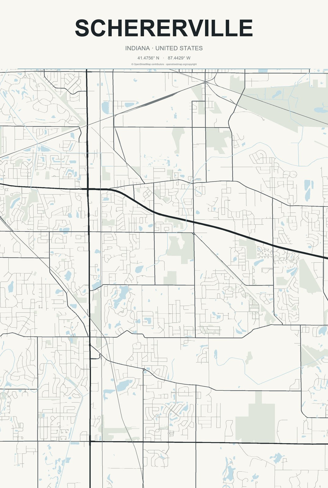 Schererville, Indiana City Map Aluminum Sign in Headline Atlas style