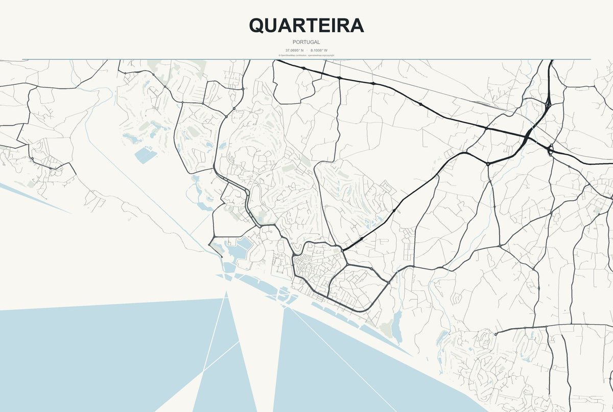 Quarteira, Portugal City Map Aluminum Sign in Headline Atlas style