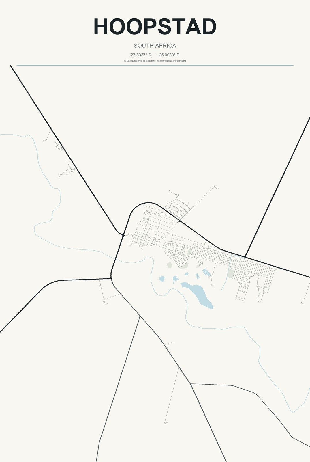 Hoopstad, South Africa City Map Aluminum Sign in Headline Atlas style
