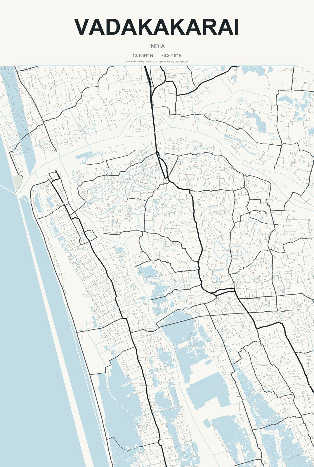 Vadakakarai, India City Map Aluminum Sign in Headline Atlas style