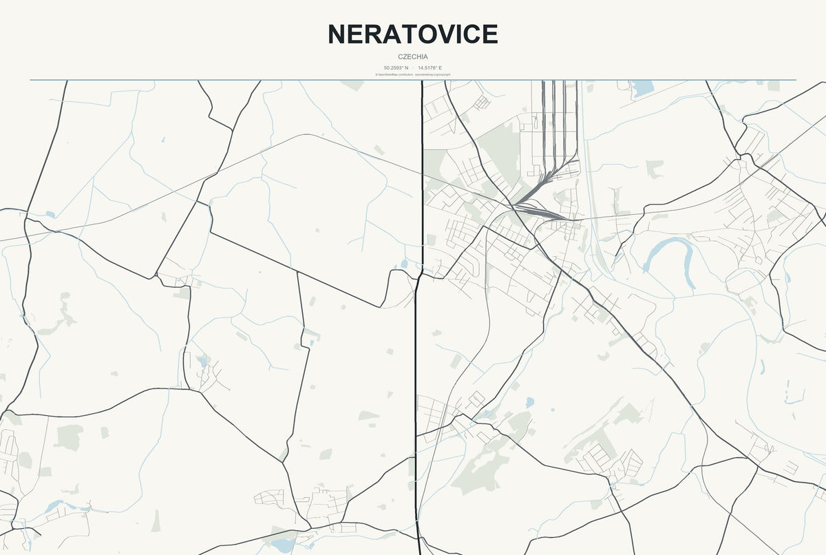Neratovice, Czechia City Map Aluminum Sign in Headline Atlas style