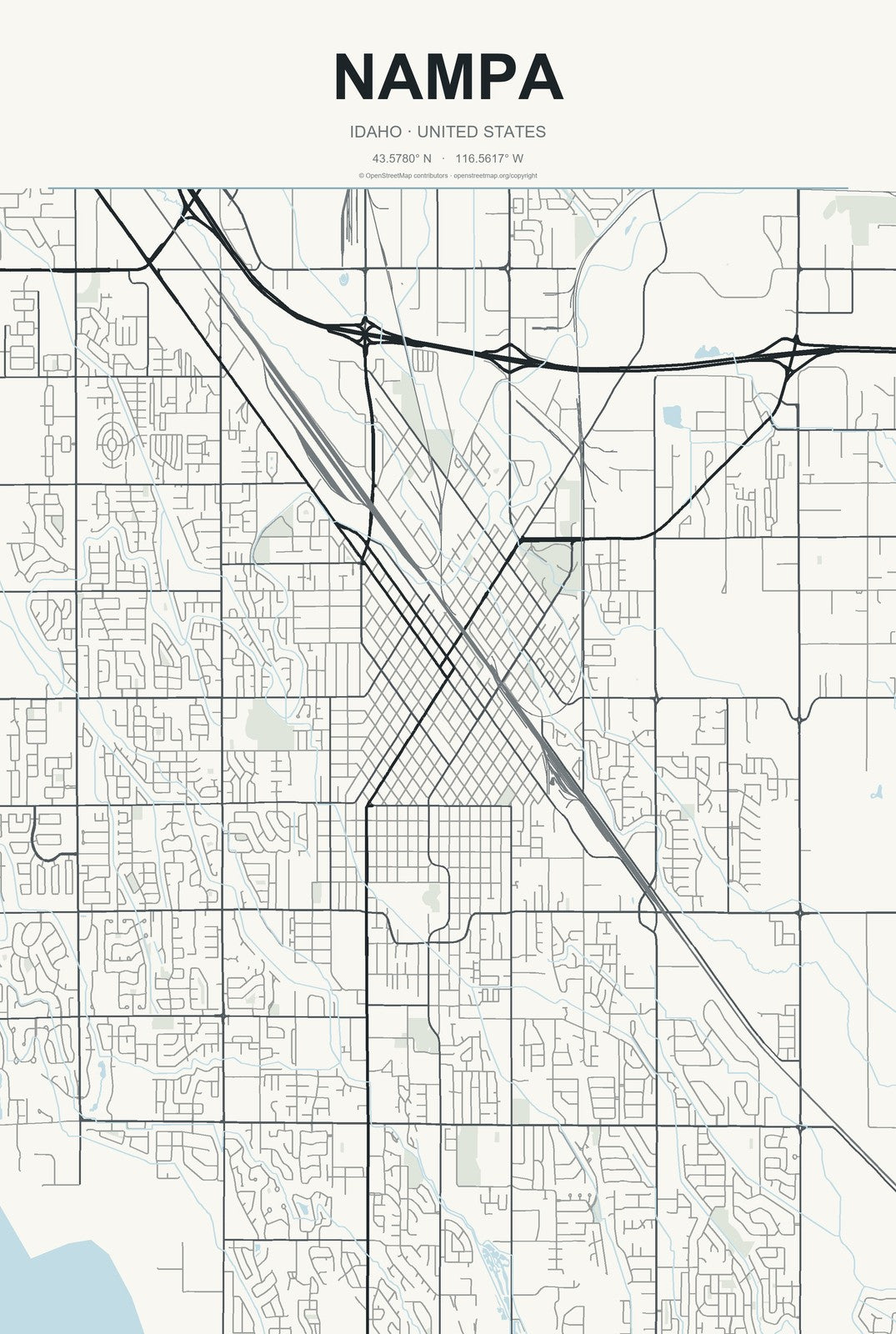 Nampa, Idaho City Map Aluminum Sign in Headline Atlas style