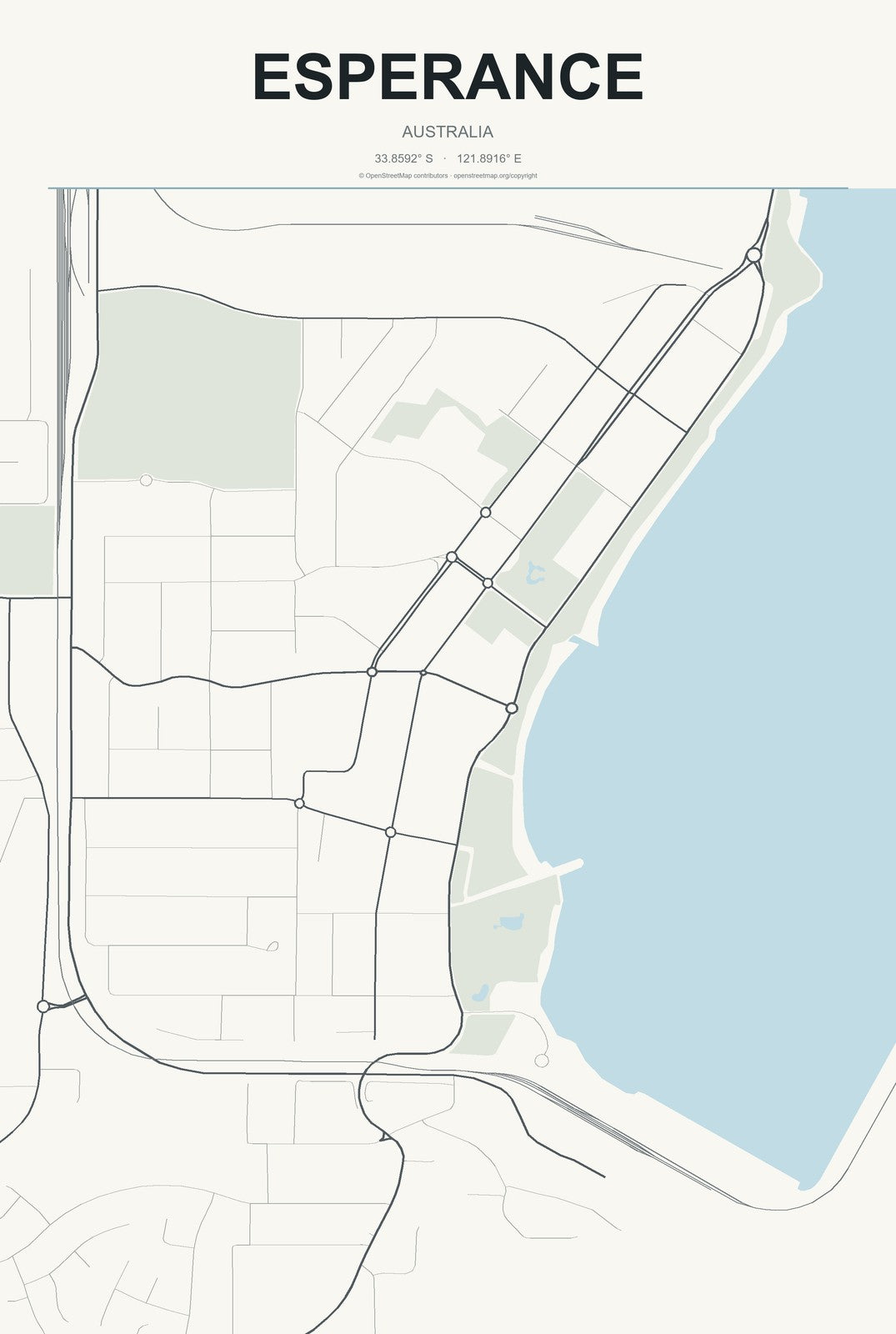 Esperance, Australia City Map Aluminum Sign in Headline Atlas style