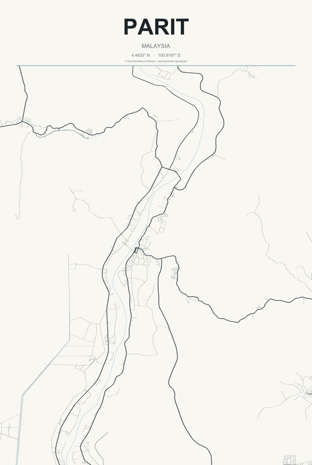 Parit, Malaysia City Map Aluminum Sign in Headline Atlas style
