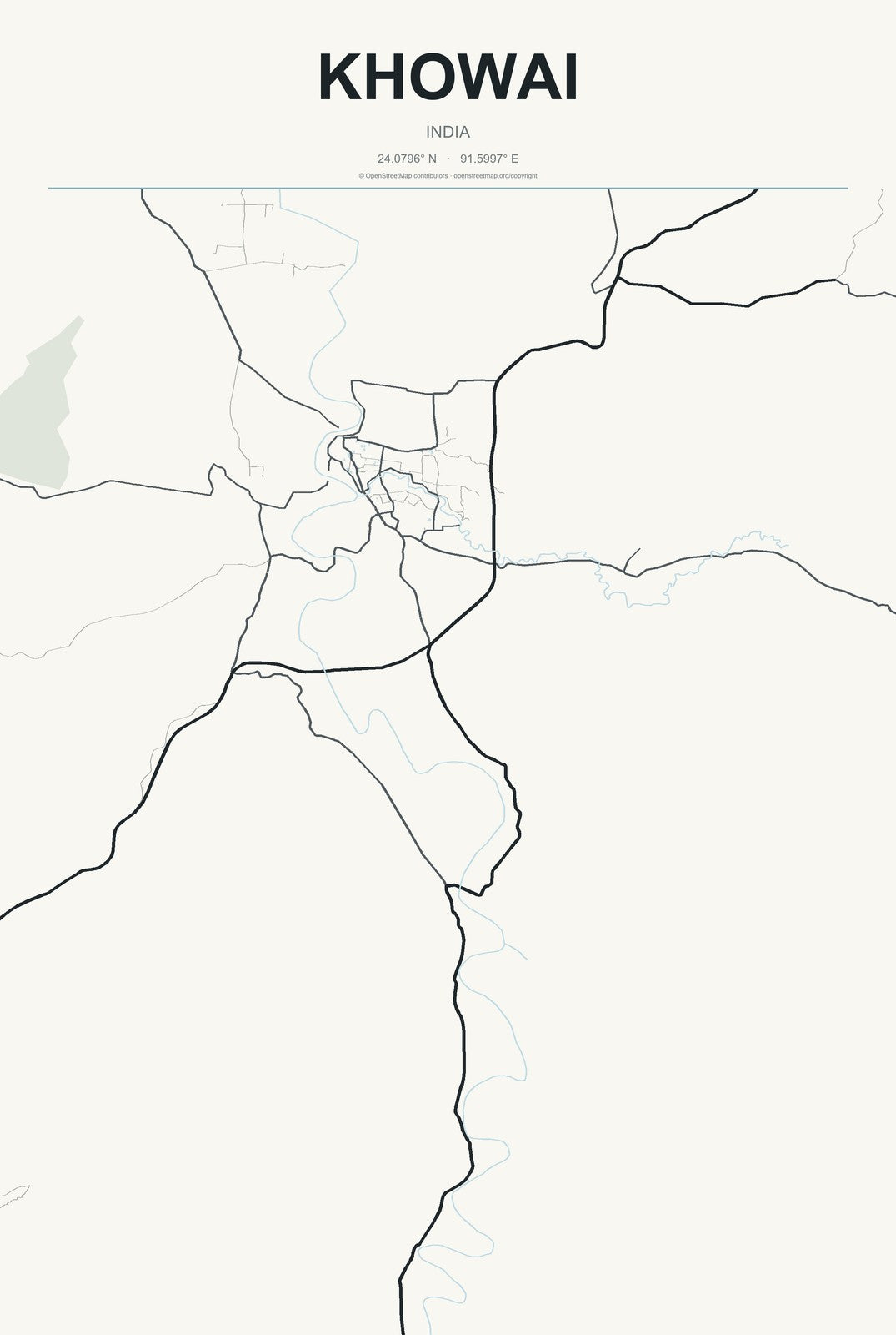 Khowai, India City Map Aluminum Sign in Headline Atlas style