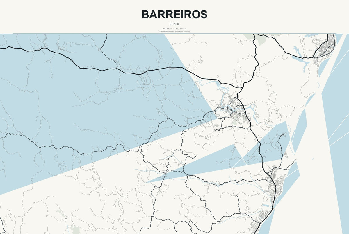 Barreiros, Brazil City Map Aluminum Sign in Headline Atlas style