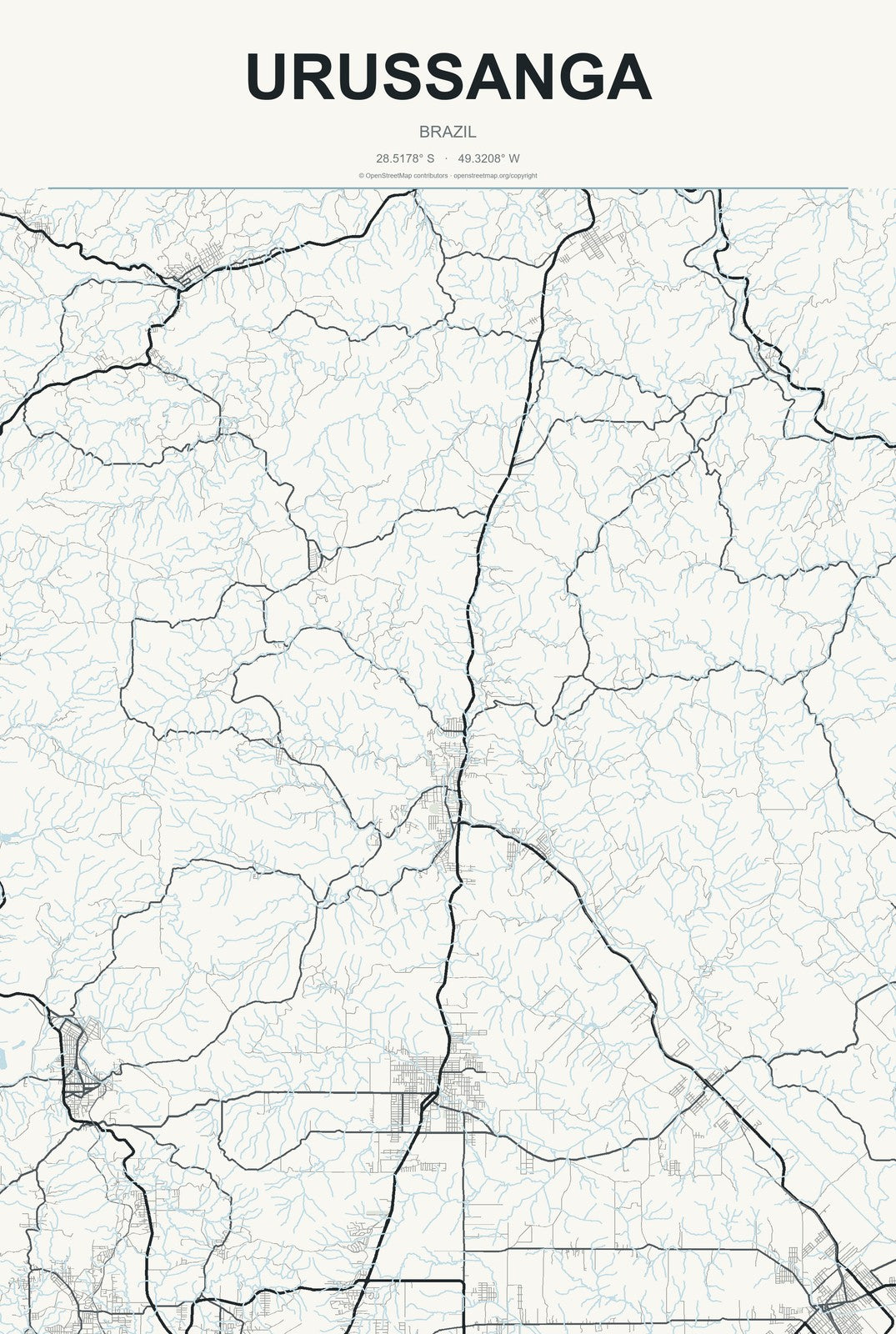 Urussanga, Brazil City Map Aluminum Sign in Headline Atlas style