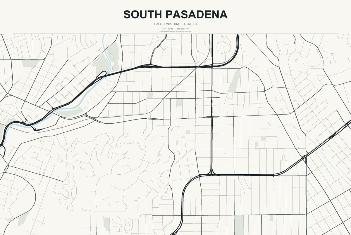 South Pasadena, California City Map Aluminum Sign in Headline Atlas style