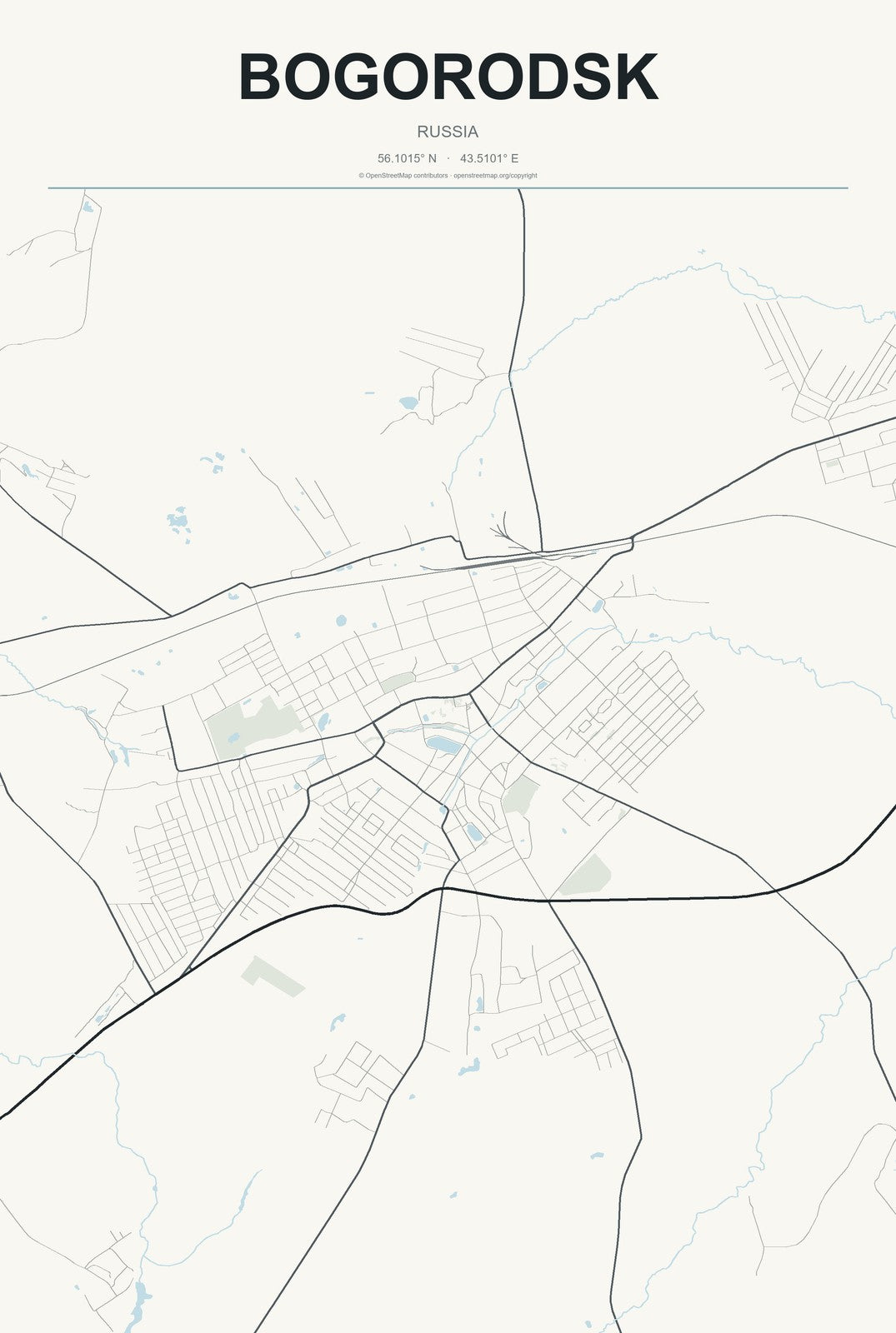 Bogorodsk, Russia City Map Aluminum Sign in Headline Atlas style