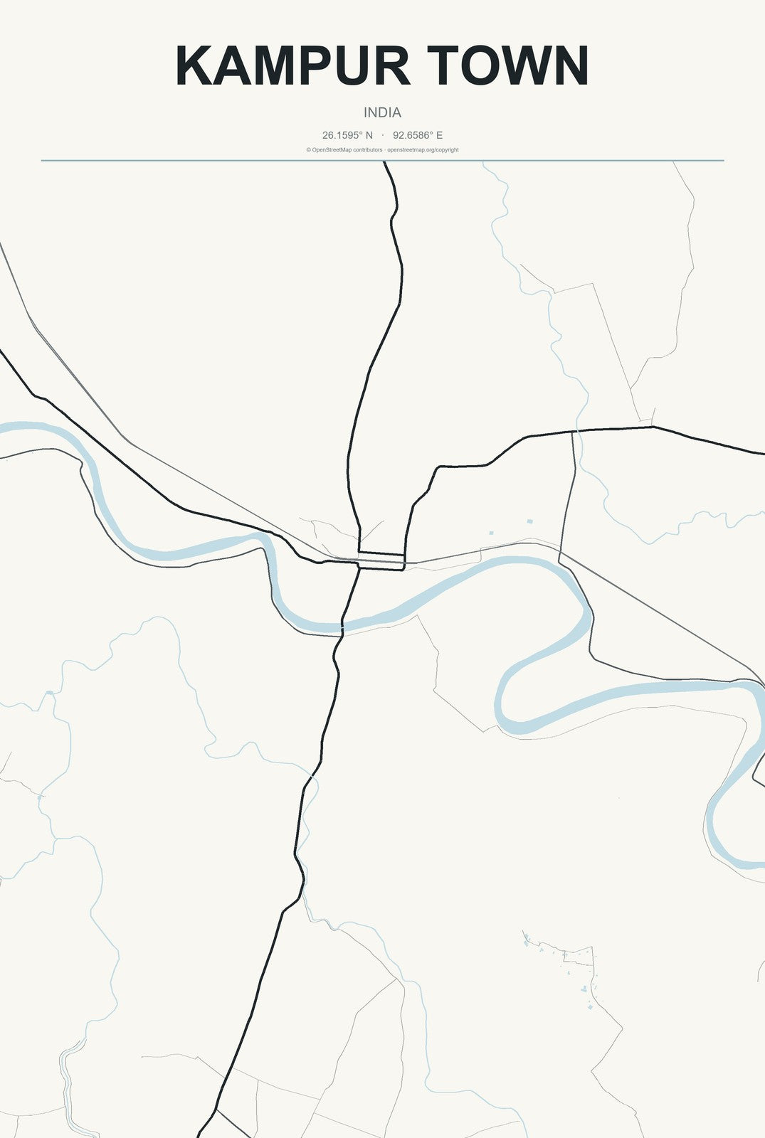 Kampur Town, India City Map Aluminum Sign in Headline Atlas style