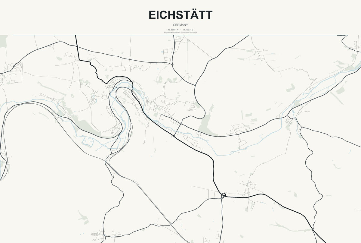Eichstätt, Germany City Map Aluminum Sign in Headline Atlas style