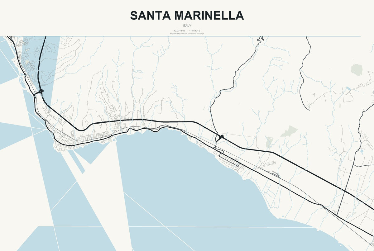 Santa Marinella, Italy City Map Aluminum Sign in Headline Atlas style