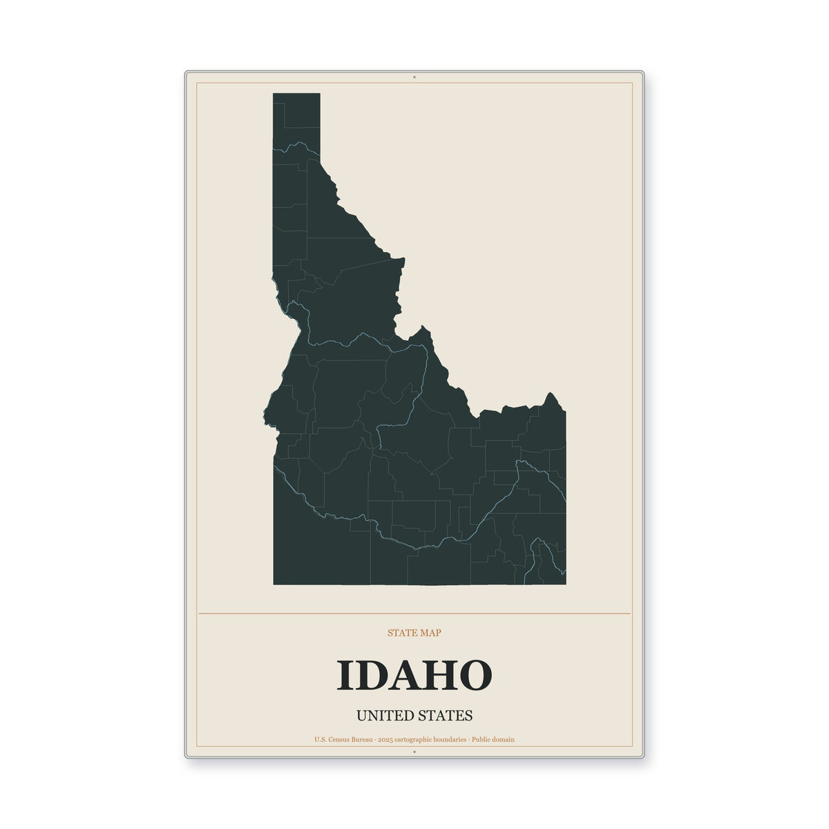 Idaho state map aluminum sign in Headline Atlas style