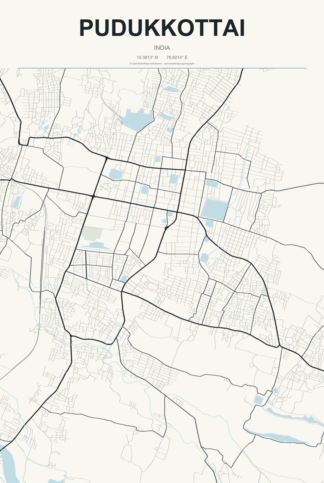 Pudukkottai, India City Map Aluminum Sign in Headline Atlas style