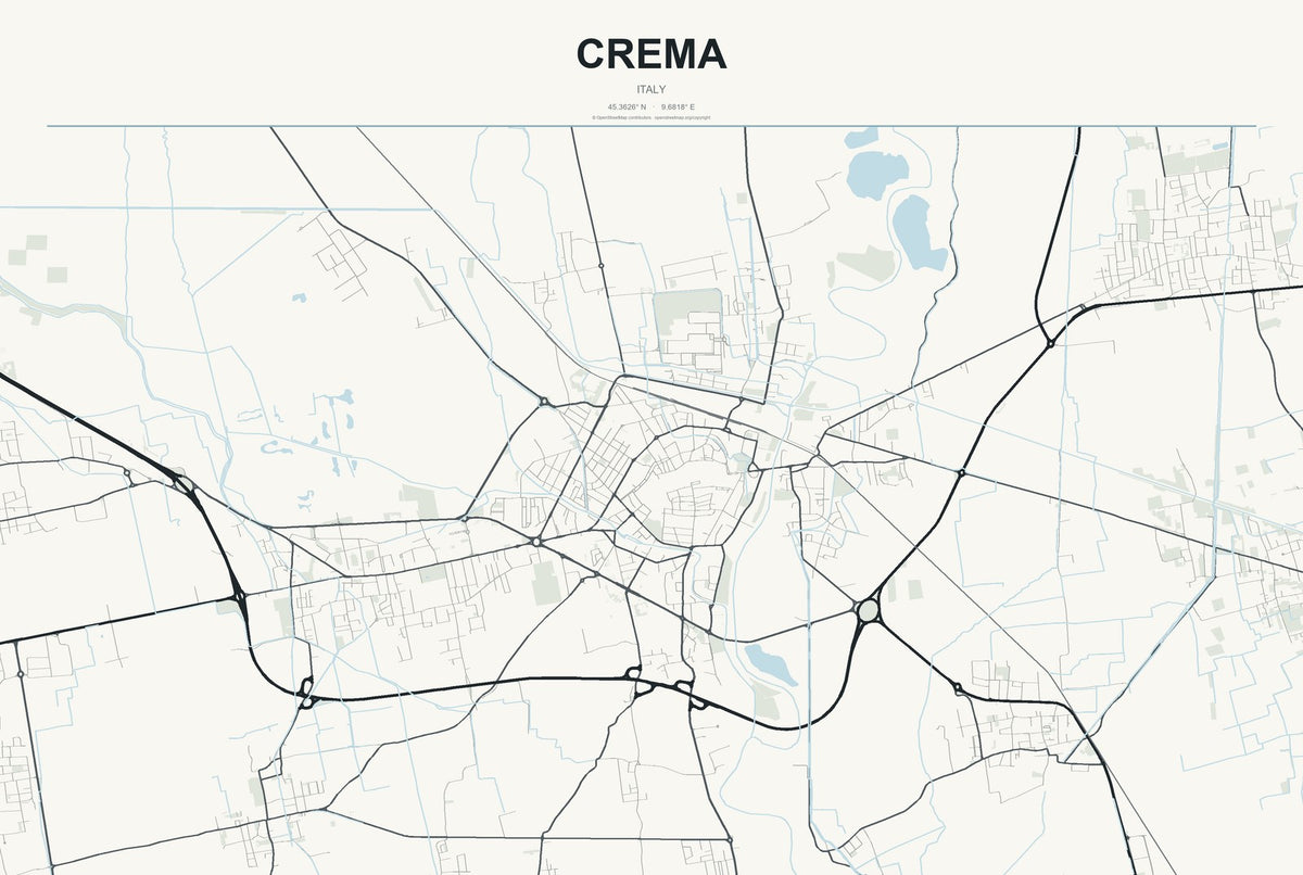 Crema, Italy City Map Aluminum Sign in Headline Atlas style