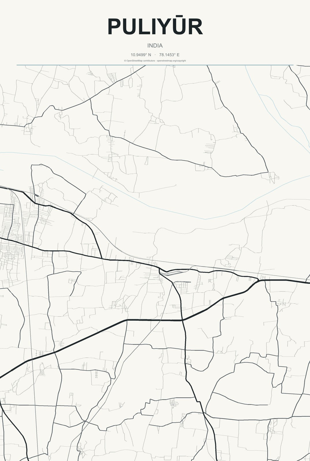 Puliyūr, India City Map Aluminum Sign in Headline Atlas style