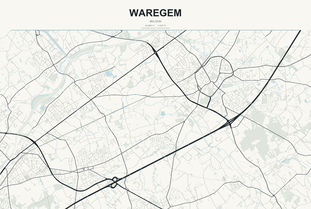 Waregem, Belgium City Map Aluminum Sign in Headline Atlas style