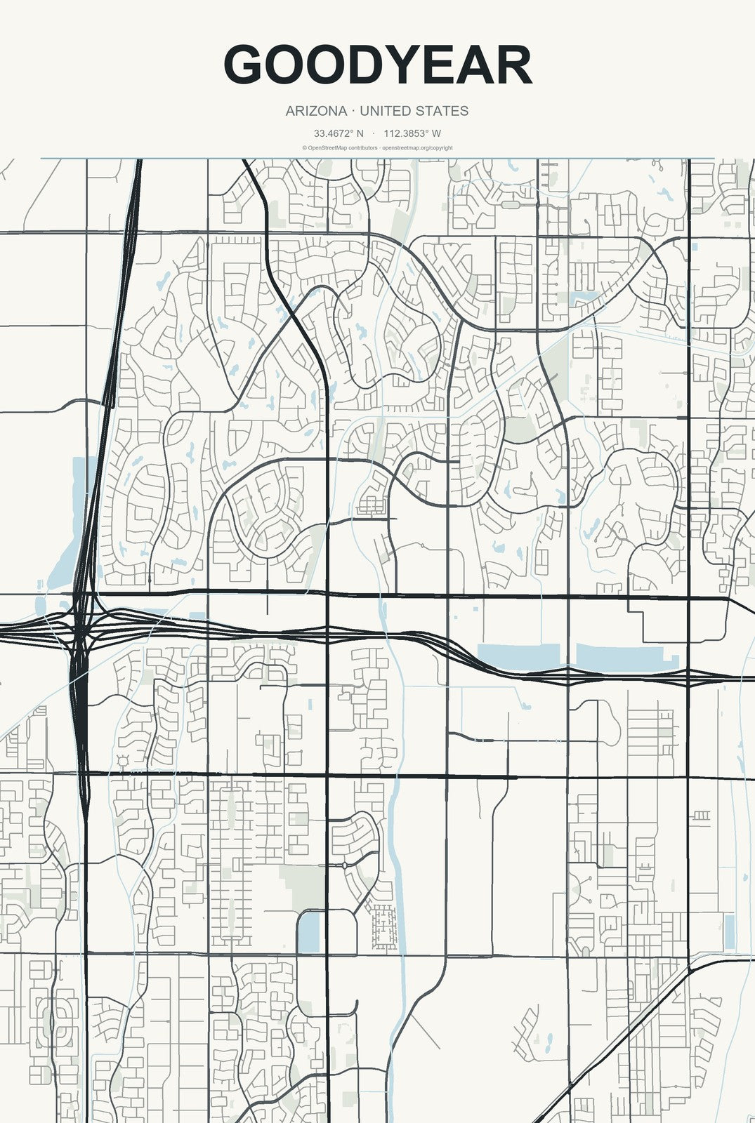 Goodyear, Arizona City Map Aluminum Sign in Headline Atlas style
