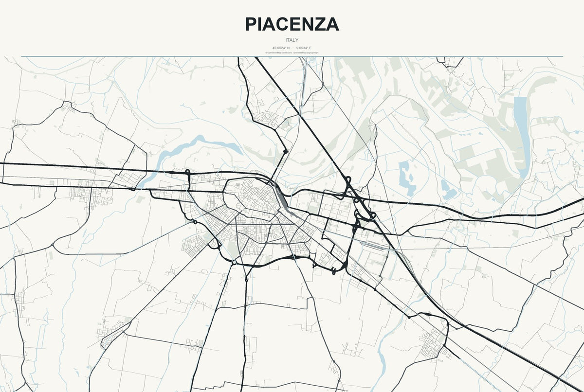 Piacenza, Italy City Map Aluminum Sign in Headline Atlas style